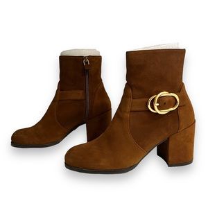 Stuart Weitzman Benedicta Women’s Suede Heel Bootie, Coffee Size 6.5